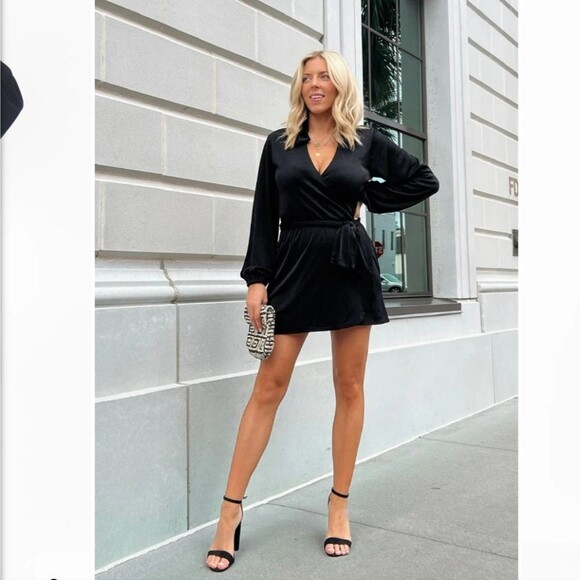 Show Me Your MuMu - Chloe Collared Dress - black slinky stretch size S - Picture 2 of 6